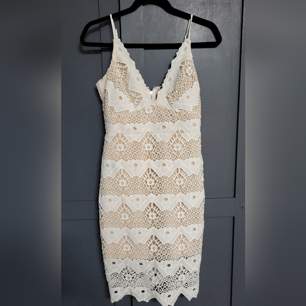 Lulus Womens Elegant Cream Lace Lined Spaghetti Strap Dress Size S